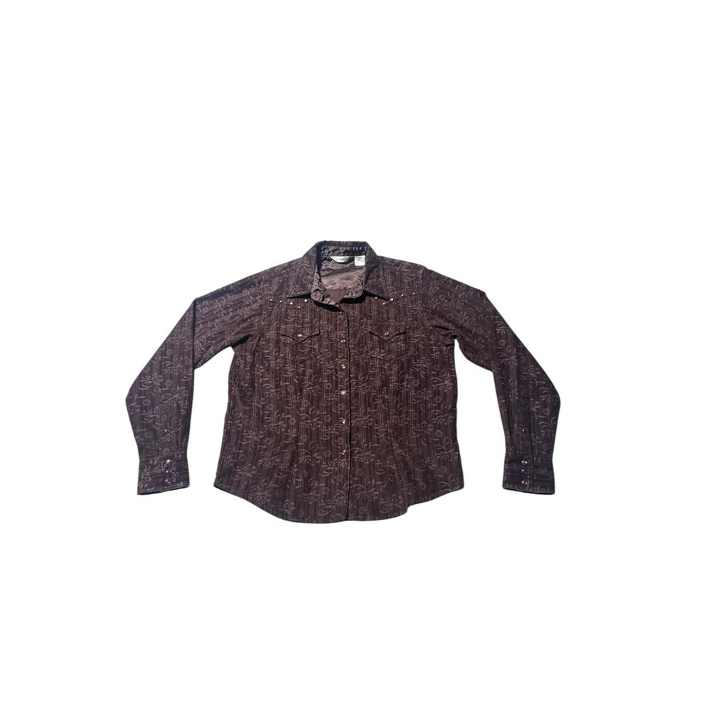 20X Western Shirt Womens L Brown Corduroy Floral Pearl Snap Front Long Sleeve - Picture 3 of 16
